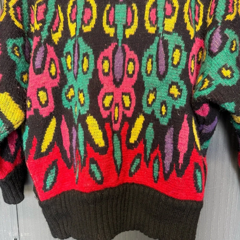 VTG IB DIFFUSION Sweater Cardigan Colorful Pattern Oversized Collar Lapel XS